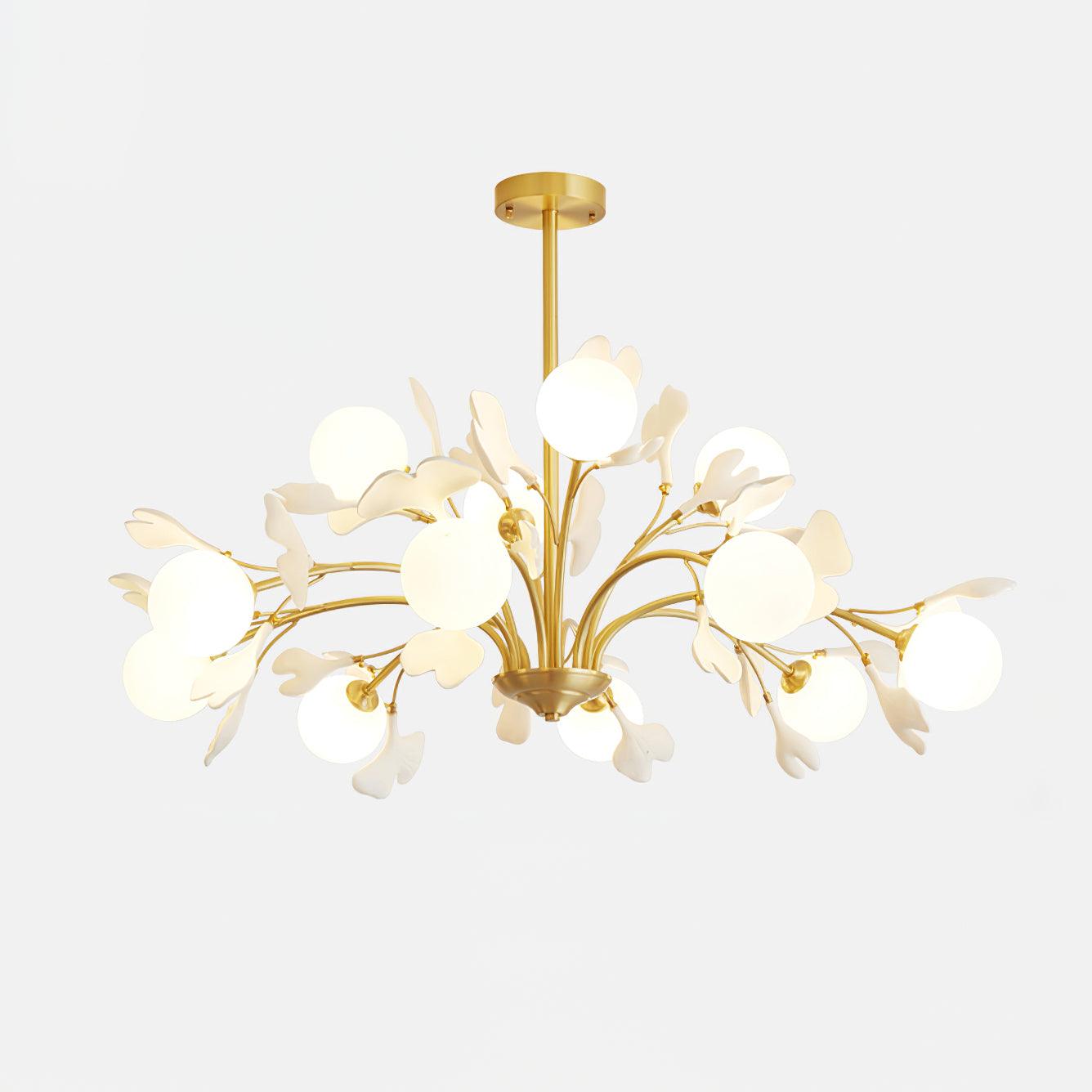 GingkoGlow | Elegant Modern Brass Chandelier Light with Ginkgo Design 11