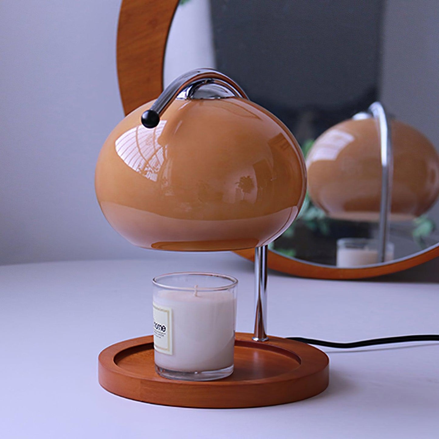 LumosGlow | Elegant Halogen Candle Warmer Lamp with Wooden Base 5