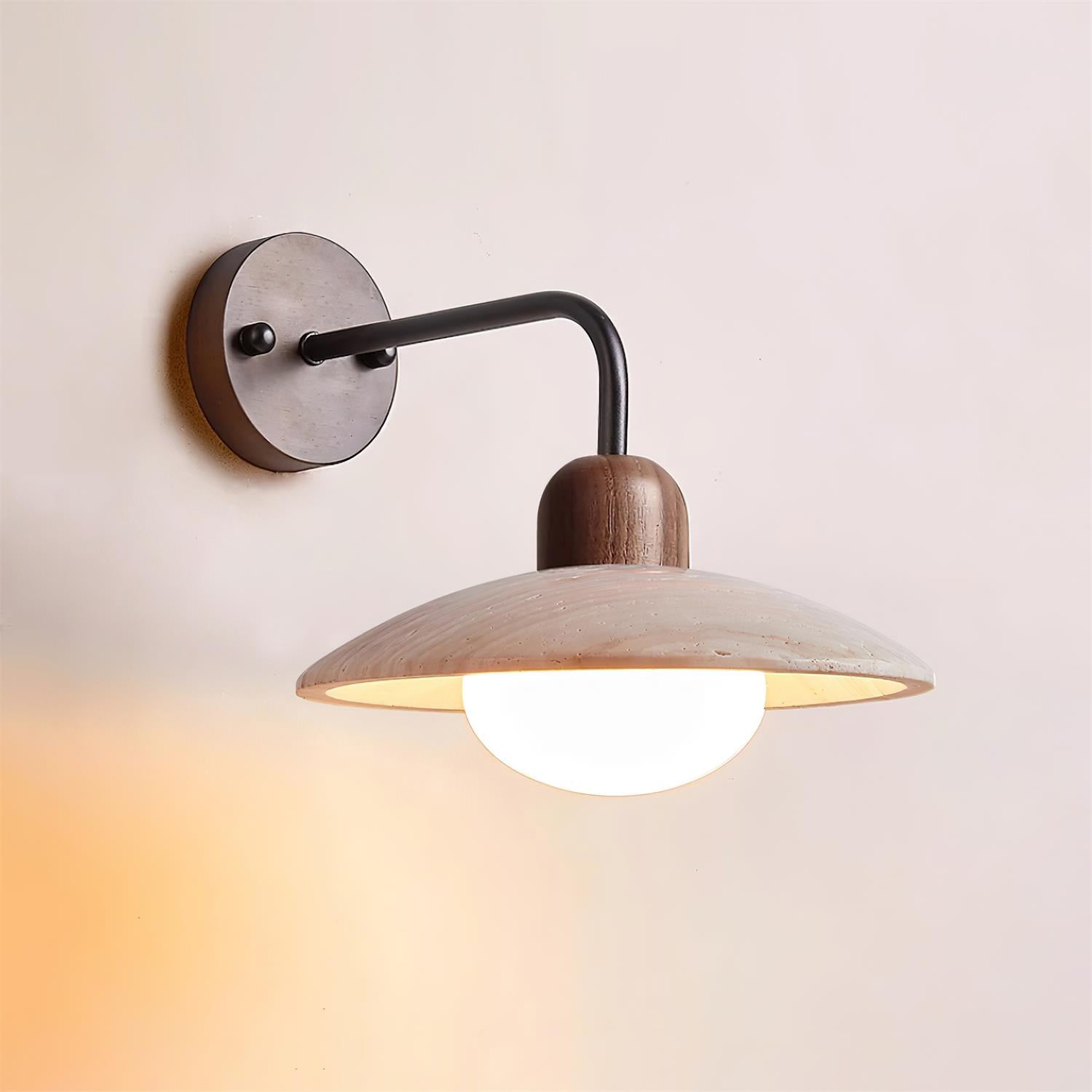 TravertineGlow | Stylish Damp Rated Wall Sconce with Brass Accent 0