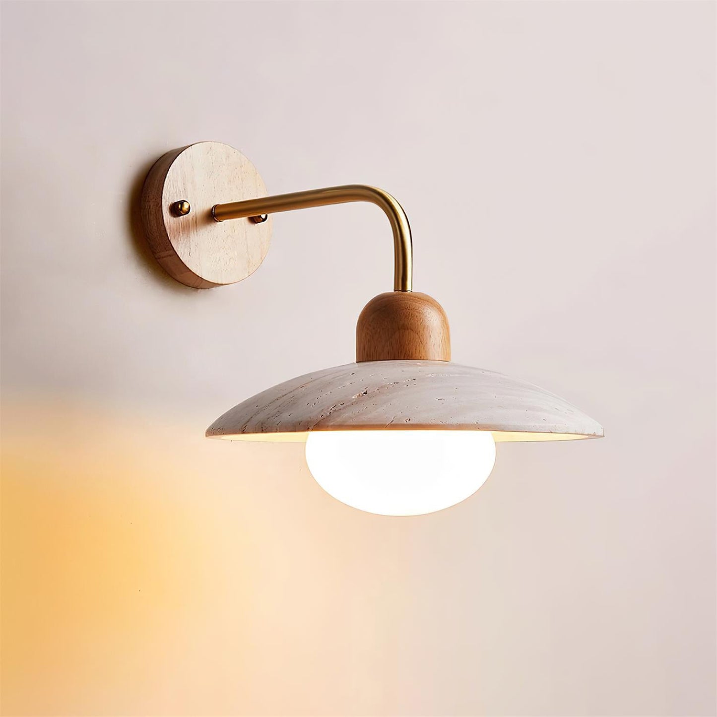 TravertineGlow | Stylish Damp Rated Wall Sconce with Brass Accent 9