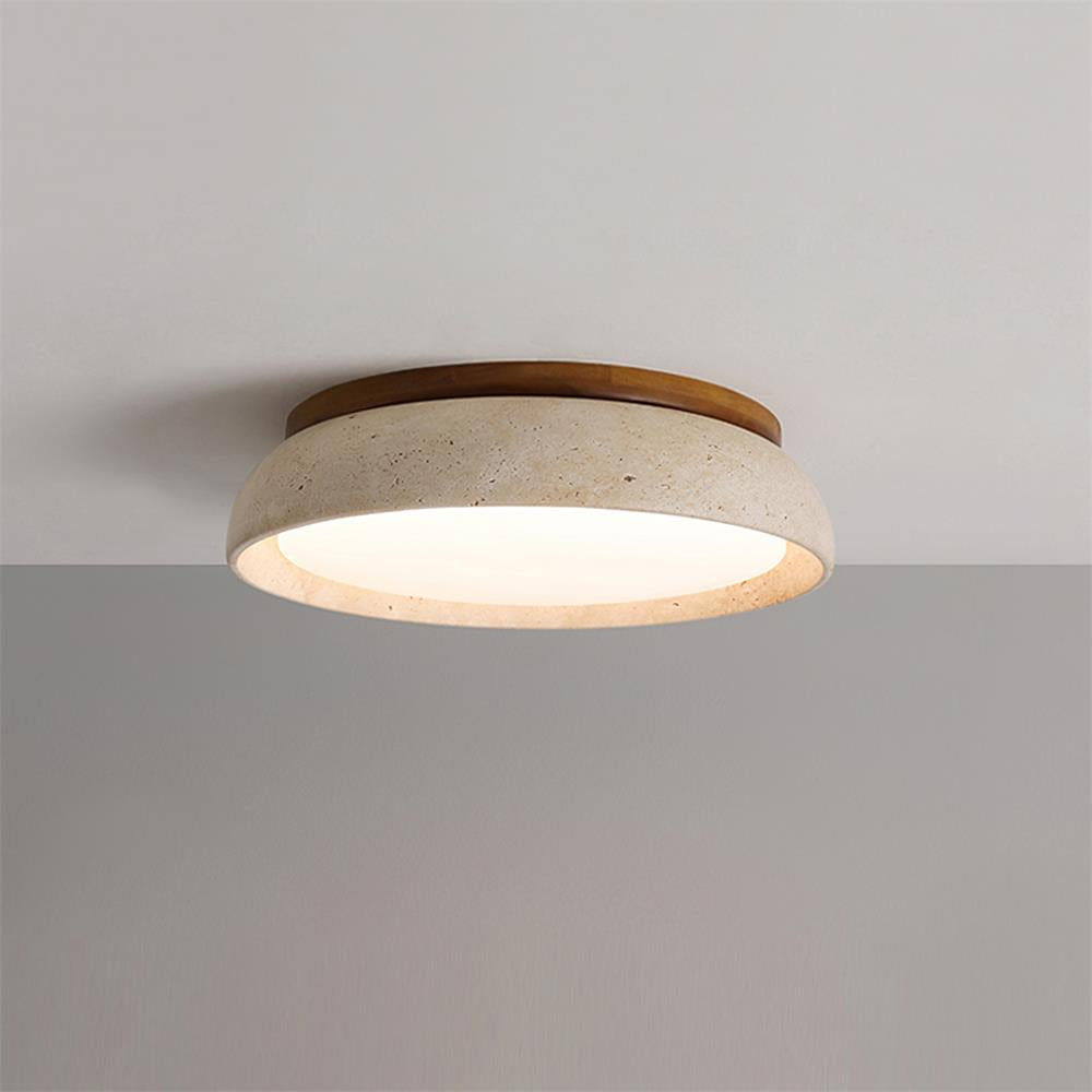 Travertine Elegance | Chic Natural Stone Flush Mount Ceiling Light 0